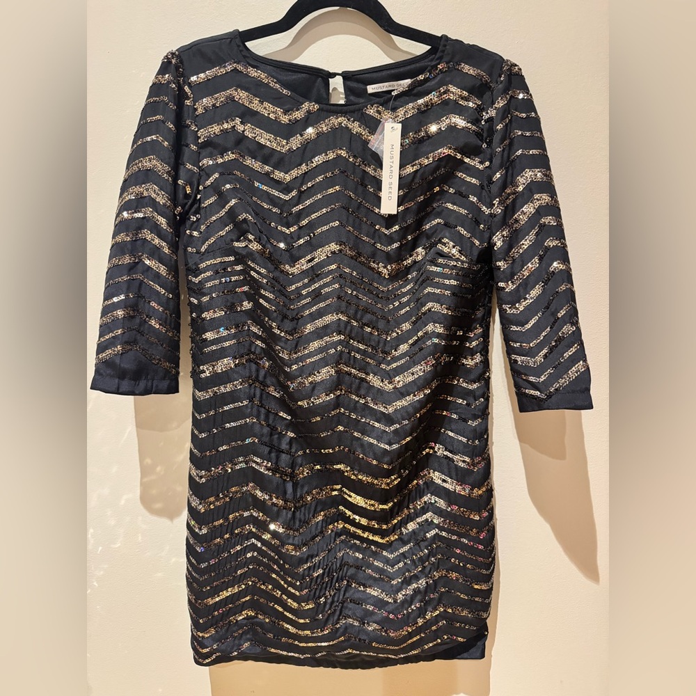 Mustard Seed Black and Gold Formal Mini Dress